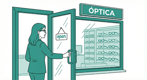 Acceso a óptica local en calle Cruceiro