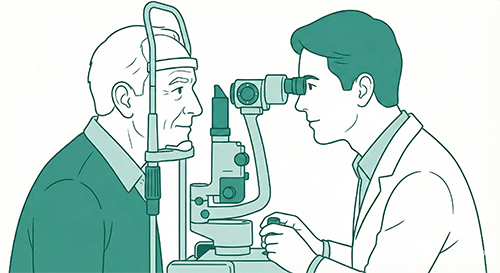 Anciano realizando revisión ocular